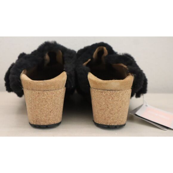 Papillio Birkenstock EUR 39 US 8 Black Shearling Fanny Teddy Heeled Sandals - Picture 3 of 14